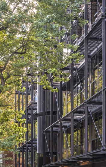 Exterior view of the refurbished 1 Finsbury Avenue, showcasing its Grade II listed façade with modern enhancements while preserving historical architectural elements.