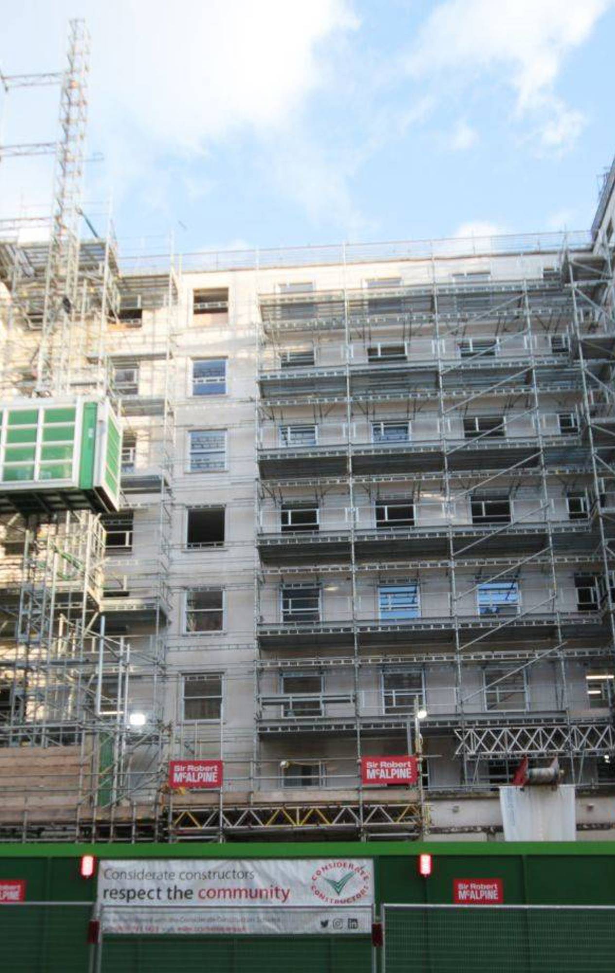 Front elevation with construction hoarding at the westbury hotel